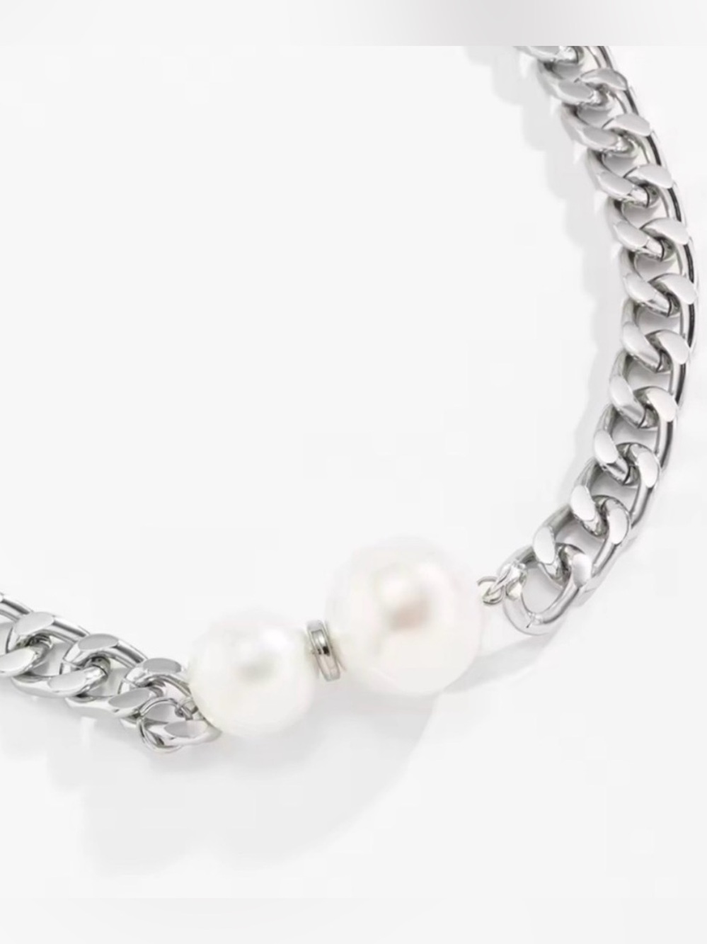 Pearl Silver Chain Statement Necklace - Picture 5 of 6